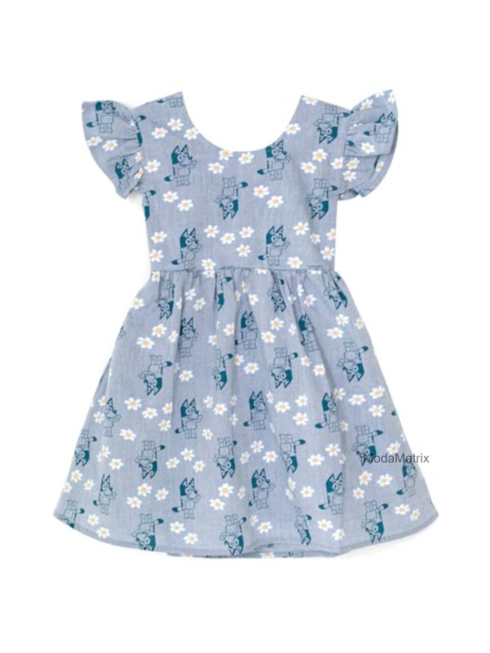Bluey Floral Chambray Skater Dress, Short Sleeve, Pull-On, Kids - Picture 1 of 4